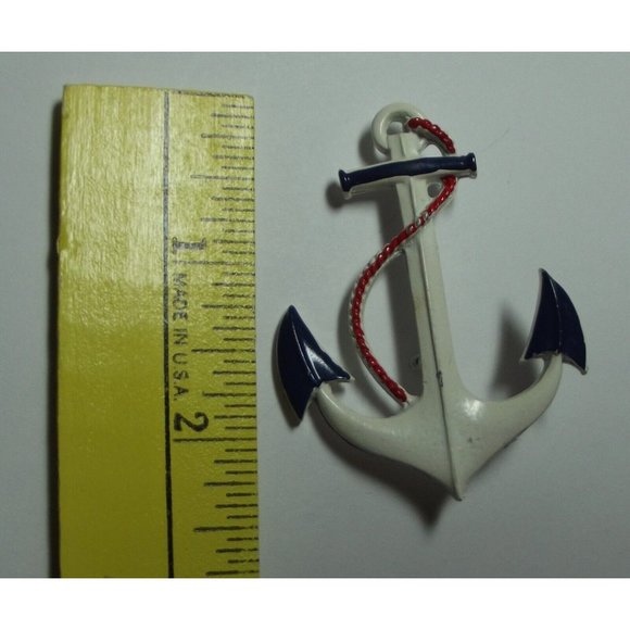 Vintage Anchor Brooch Pin  Victorian enamel red white blue patriotic sailor ship - Picture 4 of 8